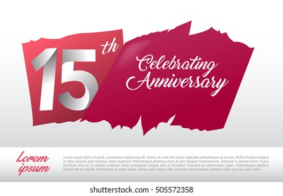 15th anniversary logo with red abstract backgrond. design template