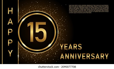 15th anniversary logo template Vector design birthday celebration, Golden anniversary emblem with ring. Design for booklet, leaflet, magazine, brochure, poster, web, invitation or greeting card.