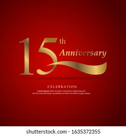 15th anniversary logo text decorative. With red background. Ready to use. Vector Illustration EPS 10