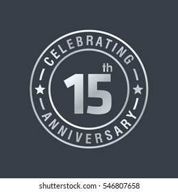 15th anniversary logo, vector celebration design with ring on grey background.