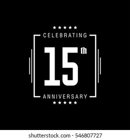 15th anniversary logo, vector celebration design with rectangle on black background.