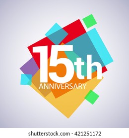 15th anniversary logo, vector design birthday celebration with colorful geometric isolated on white background.