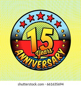 15th anniversary logo. Vector and illustrations. Comics anniversary logo.
