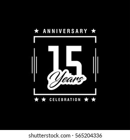 15th anniversary logo with white rectangle  vector template for birthday celebration.