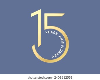 15th Anniversary luxury gold celebration letter "years anniversary Curving in shape number 5 font" Typography logo vector illustration design concept. Fifteen years anniversary gold logo template.