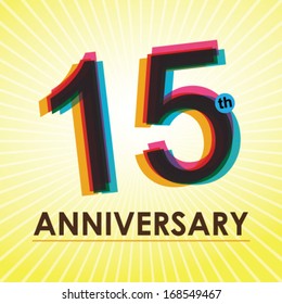 15th Anniversary poster / template design in retro style - Vector Background