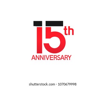 15th anniversary red and black design simple isolated on white background for celebration