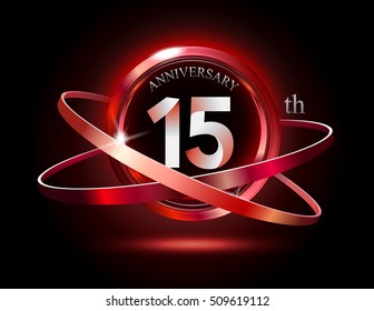 15th anniversary with shiny red ring on black background