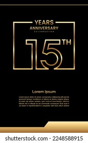 15th Anniversary template design with gold color for celebration event, invitation, banner, poster, flyer, greeting card, book cover. Vector Template