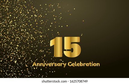 15th Anniversary vector party background with gold glitter and gold font, editable illustration eps 10