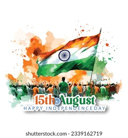 15th August 76th Independence Day of India on with Tricolor Indian flag, Indian monuments