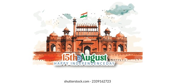 15th August 76th Independence Day of India on with Tricolor Indian flag, Indian monuments