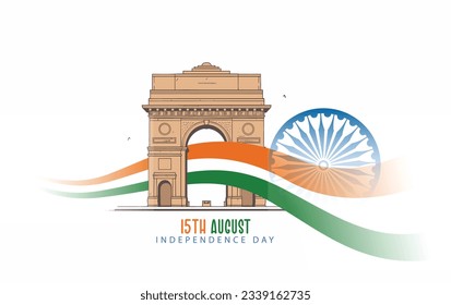 15th August 76th Independence Day of India on with Tricolor Indian flag, Indian monuments