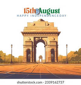 15th August 76th Independence Day of India on with Tricolor Indian flag, Indian monuments