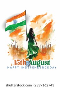 15th August 76th Independence Day of India on with Tricolor Indian flag, Indian monuments