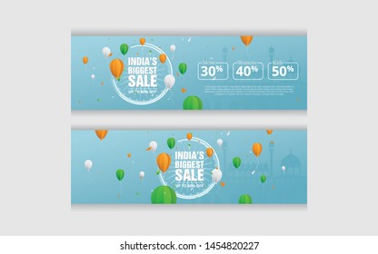 15th August Big Sale Banner Design Set with 50% Discount Tag - Big Sale Banner Design for Indian Independence Day Celebration