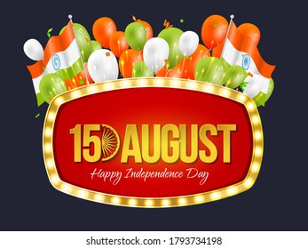 15th August Creative Vector Greeting Background with Colour Balloon and Ribbon for Card, banner, poster, advertisement, brochure, discount, sale, template. Happy Independence Day.