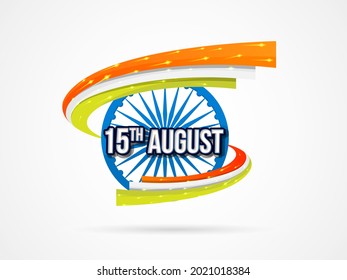 15th August Creative Vector Greeting Background with Tri-Colour wave and Ashok Chakra for Card, banner, poster, advertisement, brochure, discount, sale, template. Happy Independence Day.