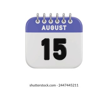 15. August Datum auf Kalendersymbol 3D-Rendering-Vektorillustration