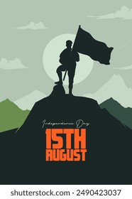 '15th August' and 'Happy Independence Day' Text with Indian Army Soldiers Vector Silhouette social media post banner design template.  