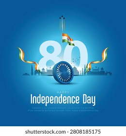 15th august happy independence day democratic India 80th with Indian flag. abstract vector illustration design