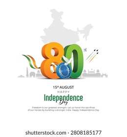 15th august happy independence day democratic India 80th with Indian flag. abstract vector illustration design