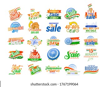 15th August, Happy India Independence Day celebration, Creative Indian National Flag colour, logo design set, label collection 