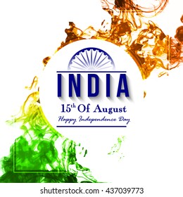15th of August, Happy Indian Independence Day celebration greeting card with saffron and green watercolor abstract design.