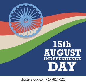 15th of August independence day with india flag day label vector illustration design