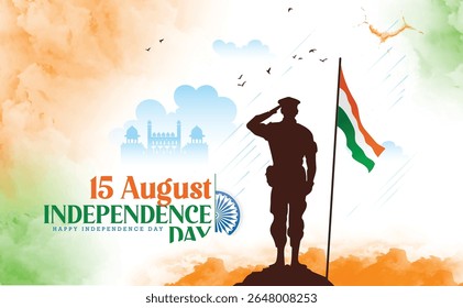 15th August Independence Day Of India With Patriotic Symbolism, Featuring The Tricolor, Monuments, And A Symbolic Chakra, Symbolizing Unity, Freedom, And Cultural Heritage.
