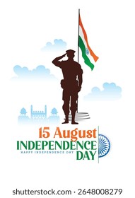15th August Independence Day Of India With Patriotic Symbolism, Featuring The Tricolor, Monuments, And A Symbolic Chakra, Symbolizing Unity, Freedom, And Cultural Heritage.