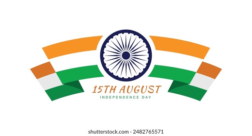 15th August Independence Day patriotic ribbon design, Indian flag
