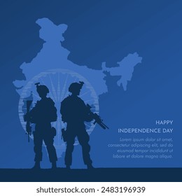 15th August Independence Day Vector with Indian Soldier and Indian Map