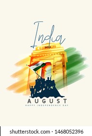 15th August india Happy Independence Day with soldier silhouette