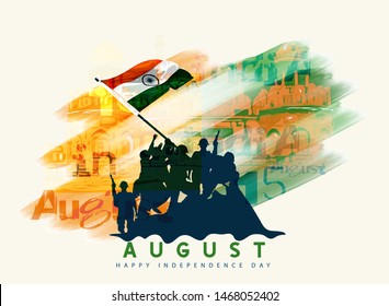 15th August india Happy Independence Day with soldier silhouette