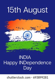 15th August India Happy Independence Day vector banner or card with India national flag. National symbol - tricolor flag in orange, green and white with blue wheel. Indian independence greeting card.