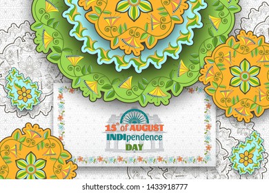 15th of August India Independence Day. Greeting card with arabesque floral pattern. Paisley and Mandala.  Vector illustration.