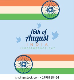 15th august india independence day card on blue background