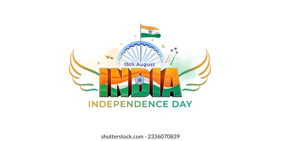 15 de agosto, Día de la Independencia de la India, concepto creativo. Fondo patriótico de la libertad con bandera india tricolor. Ilustración vectorial 3D.