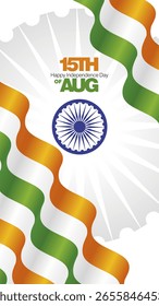 Tarjeta de felicitación del 15 de agosto, Día de la Independencia de la India. Ilustración vectorial abstracta de la cinta de la bandera de la India sobre fondo blanco