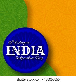 15th of August India Independence Day. Greeting card with paisley ornament. Vector illustration.