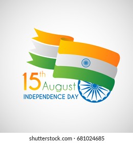 15th of August, India Independence Day design with India flag illustration in ribbon.