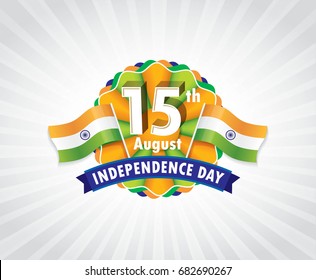 15th August, India Independence Day Logo, Typographic emblems & badge with grey background, Vector illustration