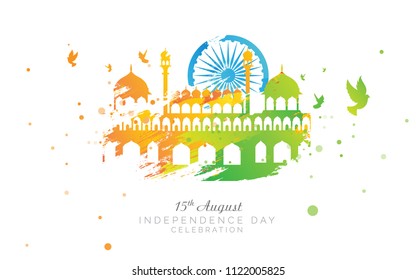 15th August Indian Independence Day Background with Abstract Tri Color