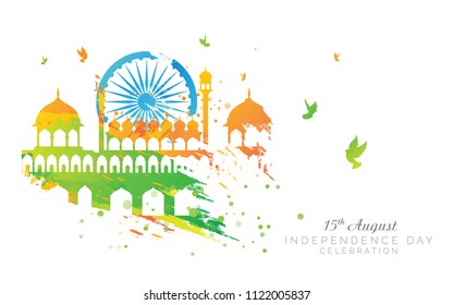 15th August Indian Independence Day Background with Abstract Tri Color