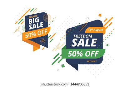 15th August Indian Independence Day  Big Sale Banner Design Template Set with 50% Discount Tag