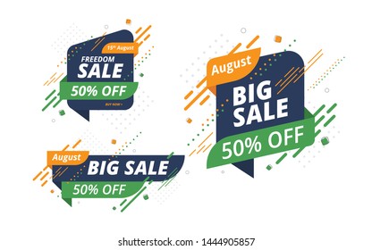 15th August Indian Independence Day  Big Sale, Offer Banner Design Template Set with 50% Discount Tag