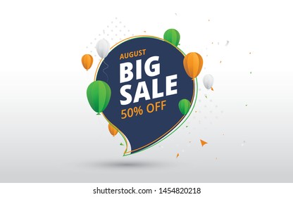 15th August Indian Independence Day Big Sale Banner Design with 50% Discount Tag