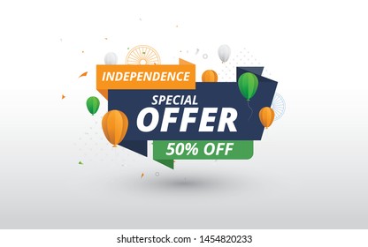 15th August Indian Independence Day Big Sale Banner Design with 50% Discount Tag