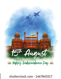 15th August Indian Independence Day Red Fort Watercolour Background - Vector